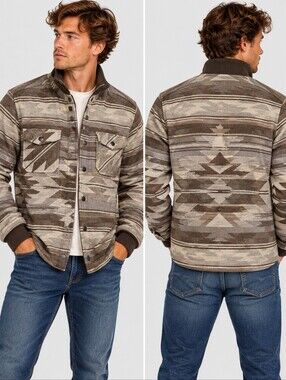 Jachs NY Men's Aztec Sherpa Lined Wool Blend Shirt Jacket Brown Size M